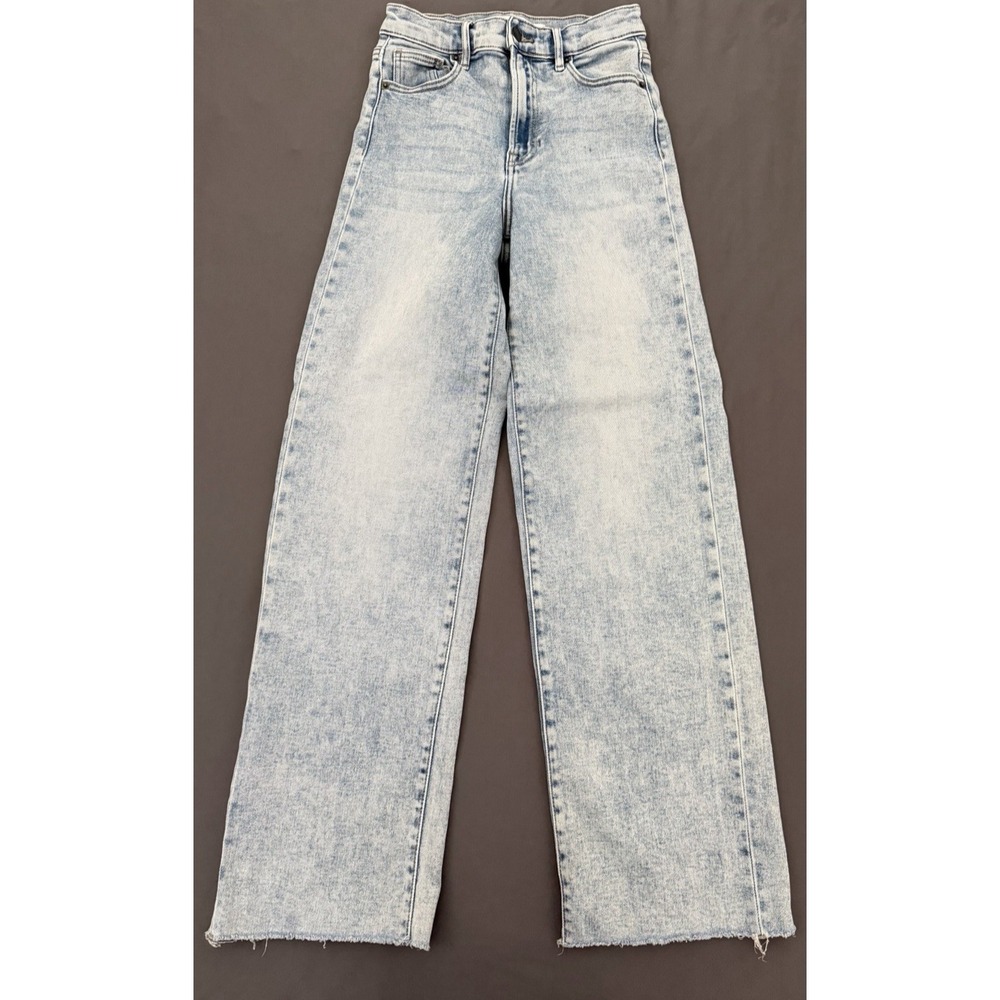 Altar'd State Jeans Womens Size 24 Blue Wide Leg Raw Hem Stretch High Rise
